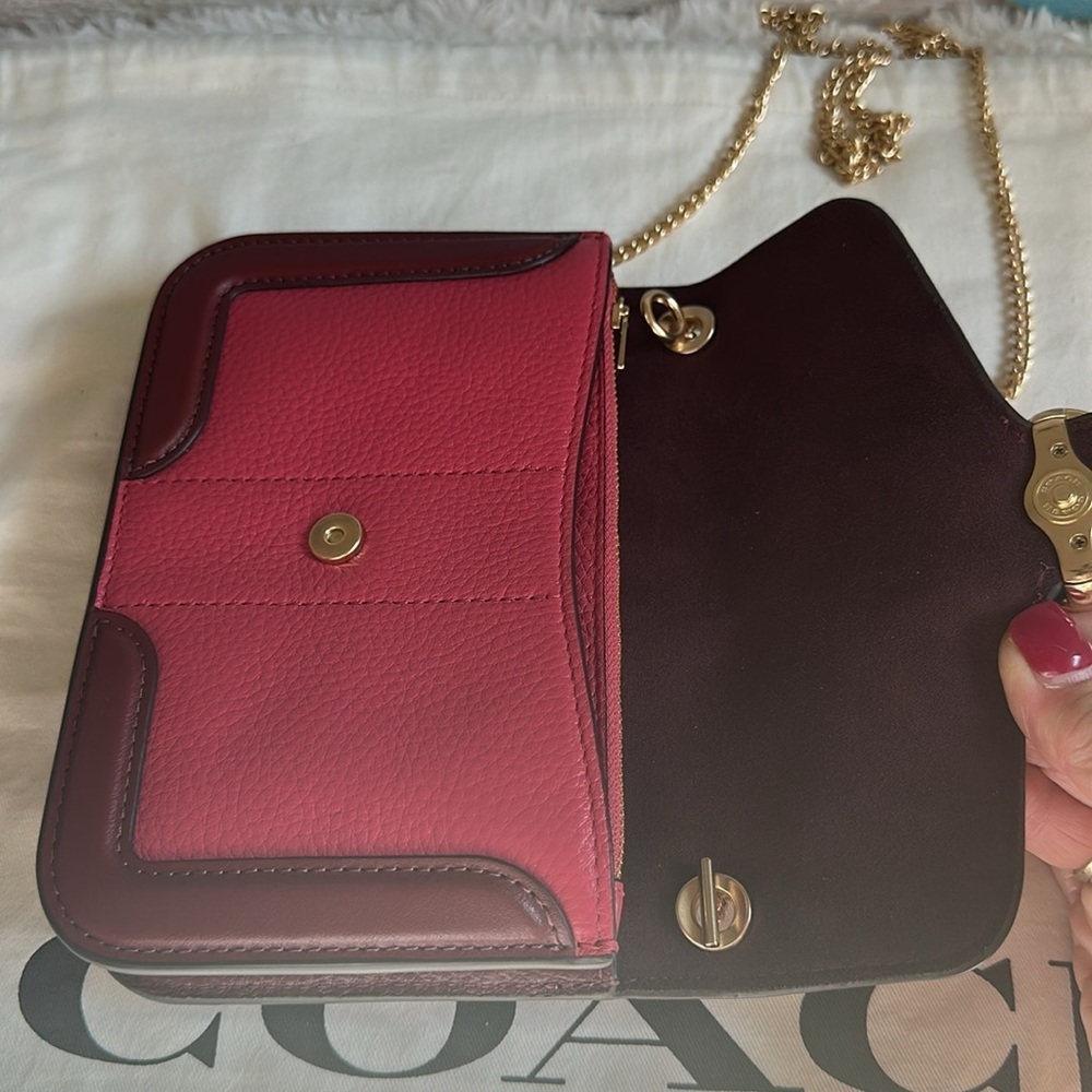 COACH NWOT Georgie Crossbody Oxblood & Wine Leather Mini Clutch Bag 7287 - Picture 14 of 17